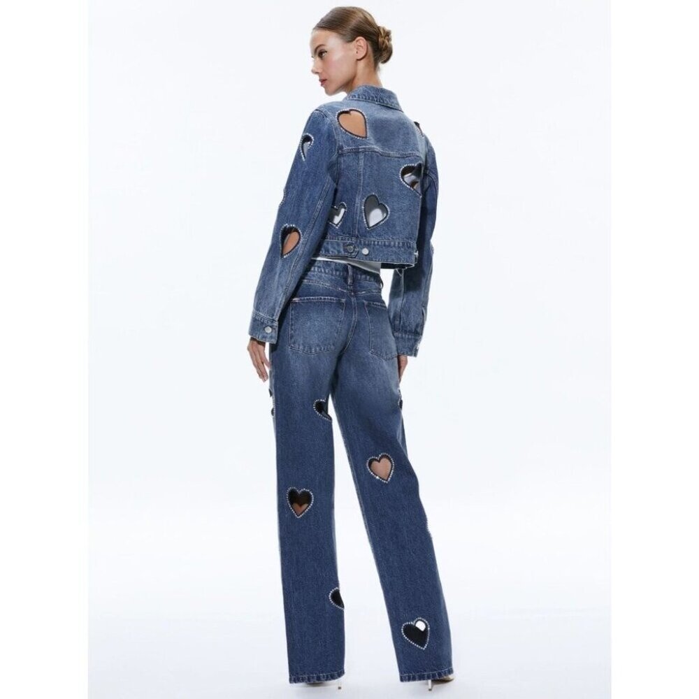 Alice + Olivia Karrie Embellished Heart Jeans 26 $550 - Picture 3 of 12
